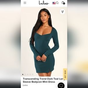 NWT Lulu's sz. small Transcending Trend Dark Teal Long Sleeve Bodycon Mini Dress